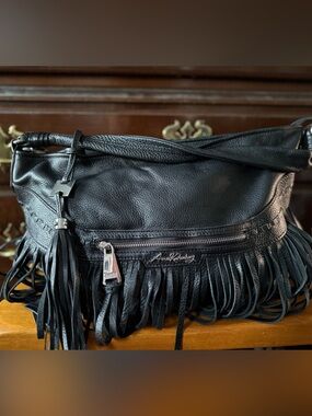 Aimee Kestenberg Black and Silver Hobo Bag with Fringe